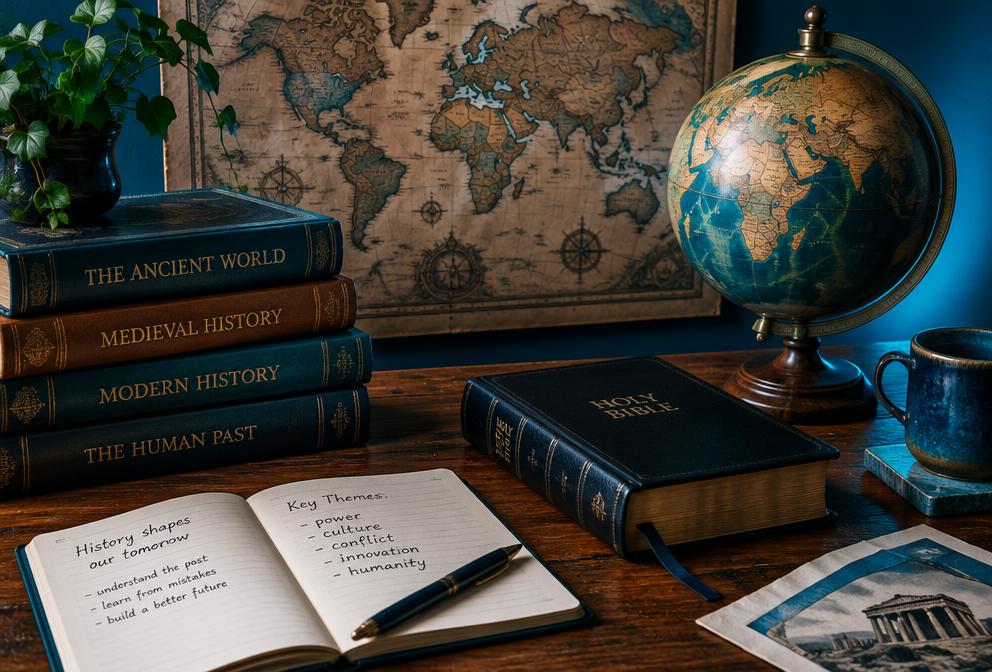 Books and globe